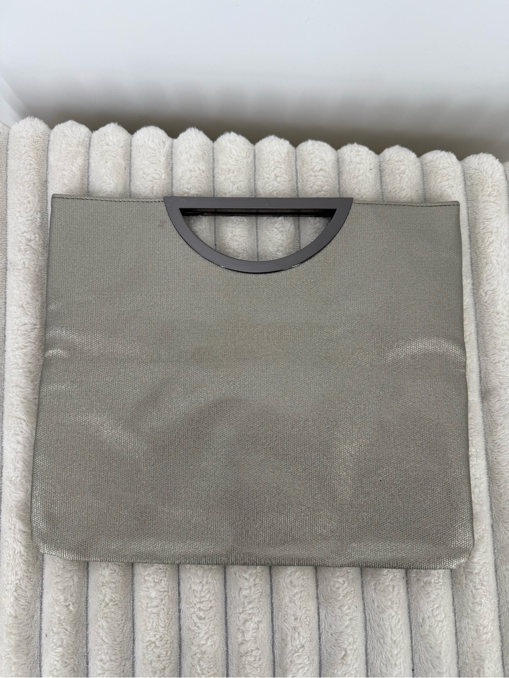 Vtg Style & Co Gray Metallic Clutch with Black Handle